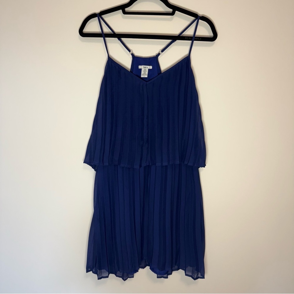 Bar III Elegant Blue Pleated Dress with Adjustable Straps Size L